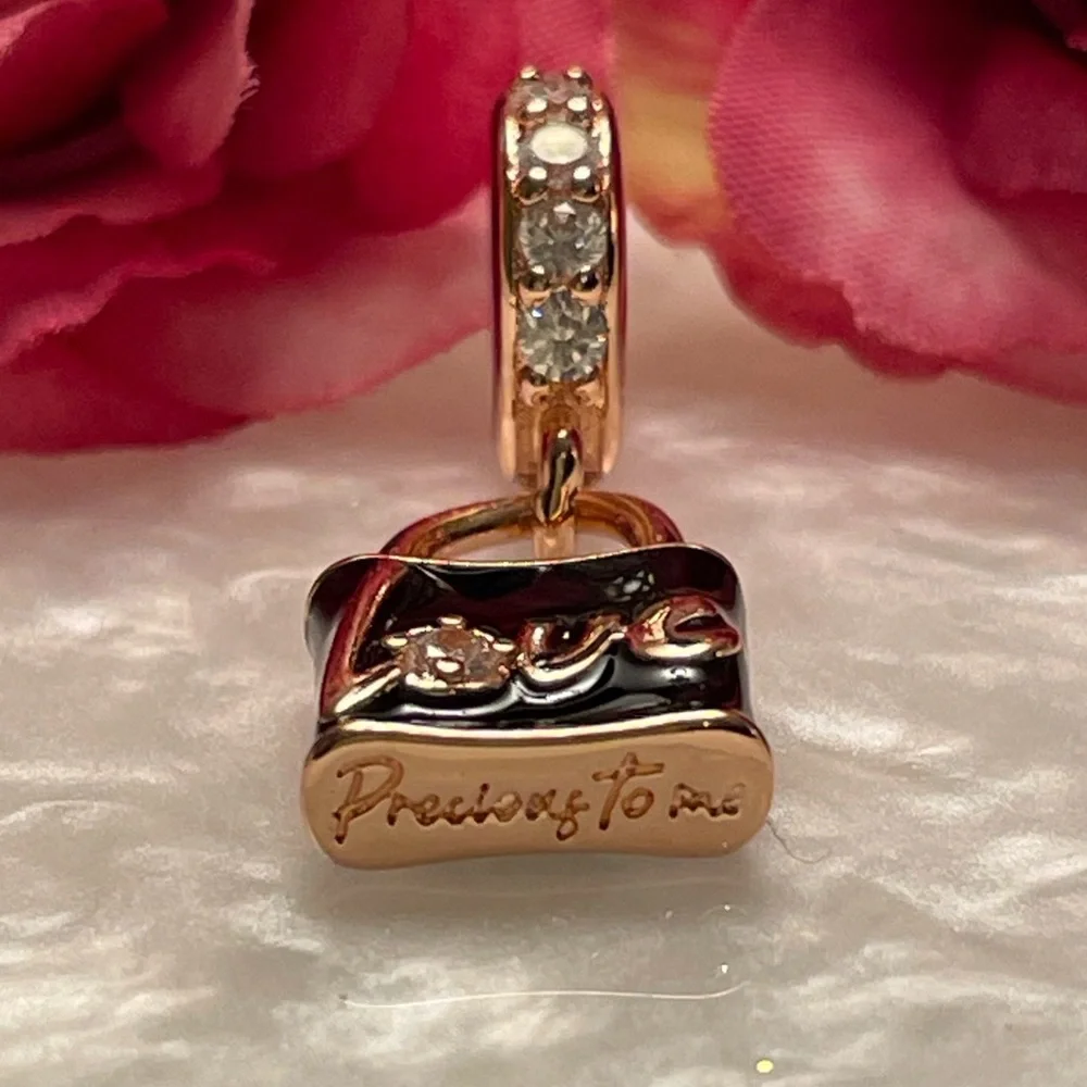 Bracelet Charm Rose Gold Love Lock with Rhinestones